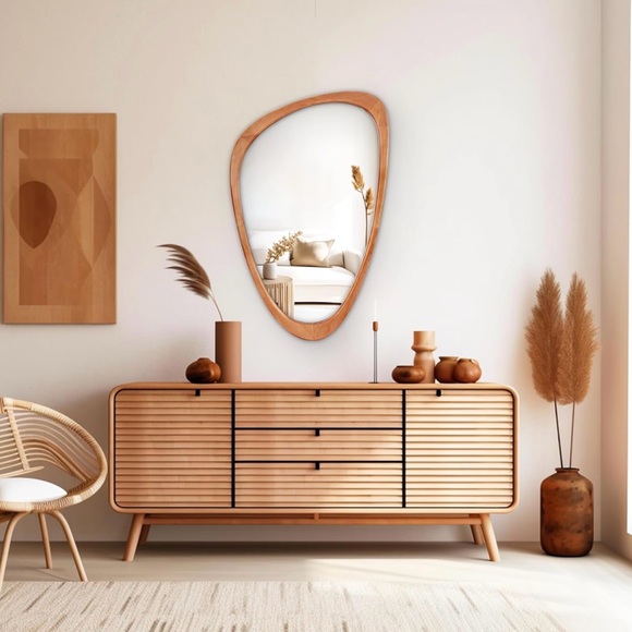 West Elm Other - NEW West Elm Large Wood Frame Asymmetrical Wall Hanging Abstract Mirror 20 x 30